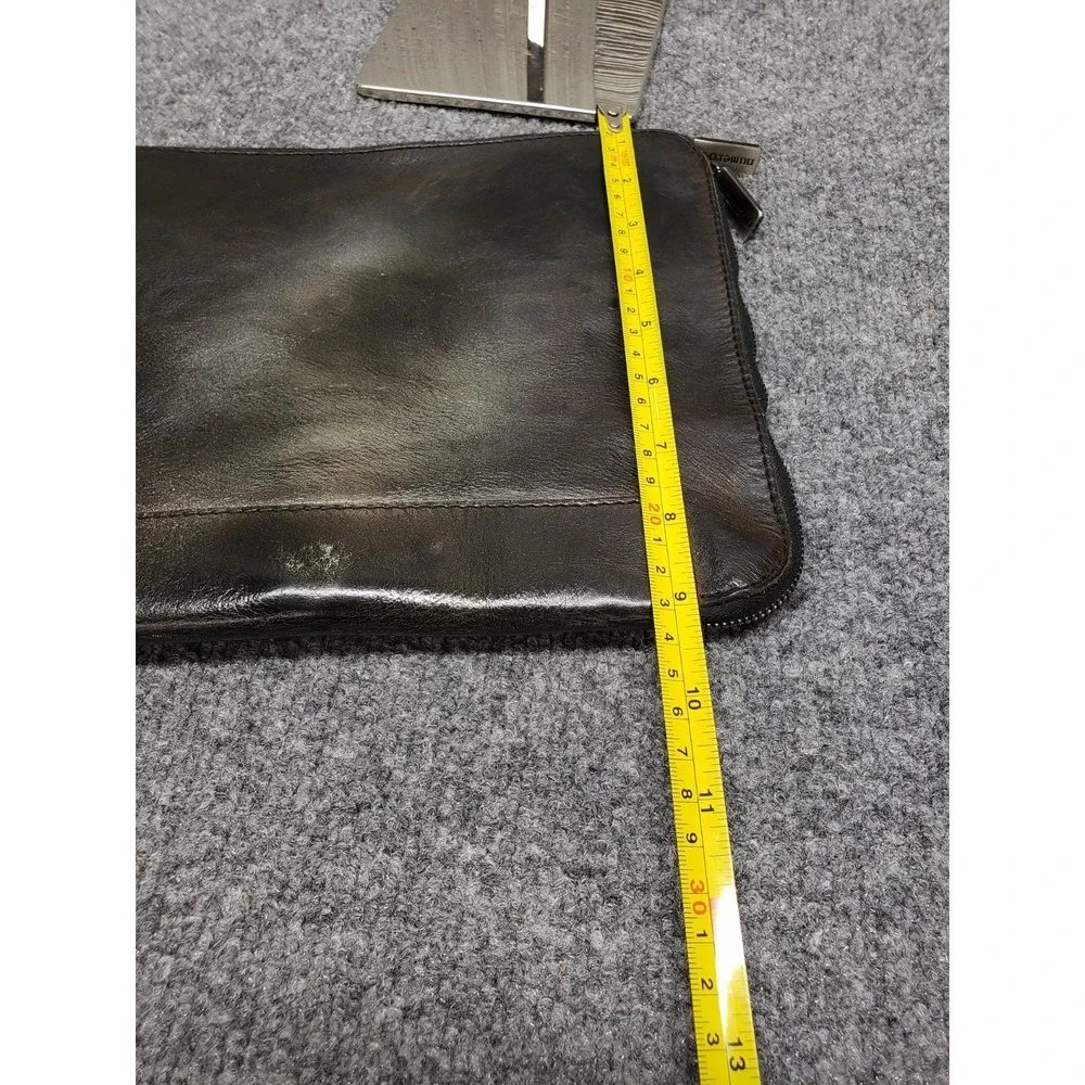 Lavorazione Artigianale Men Leather Clutch Bag Shinny Black Zip Lined Outdoor